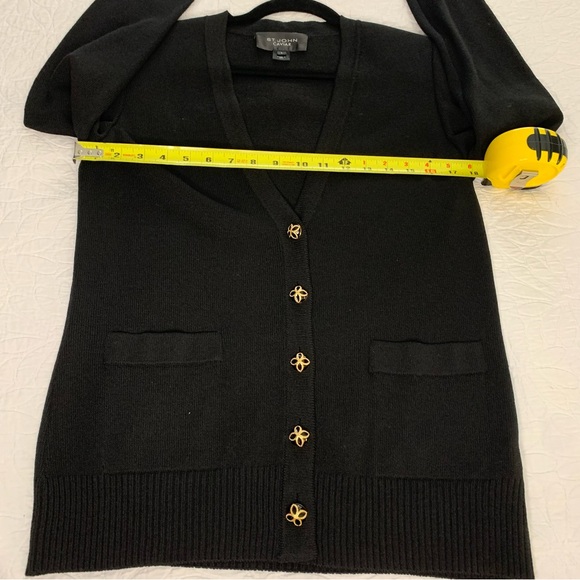 St. John Caviar Small Black Sleeve, V-Neck Cardigan, Lightweight Wool Blend. - Picture 7 of 8